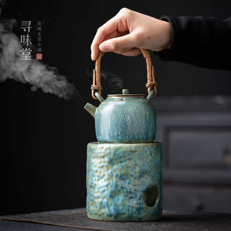 绿水青山煮茶壶煮茶炉｜提梁壶陶瓷酒精灯煮茶器国风中式功夫茶具