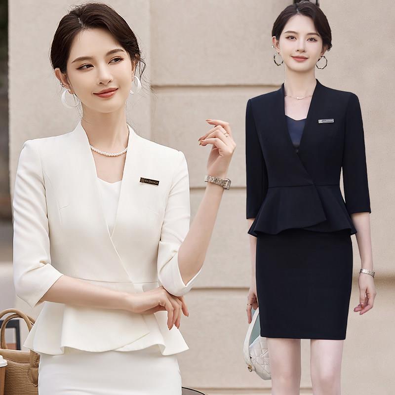 春夏季七分中袖正装女西服套装单层薄款西装时尚美容院职业工作服