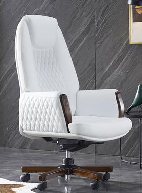 正品Mun脑o白色时老板椅真皮Ce电椅欧洲实木办公室转尚椅牛皮o执