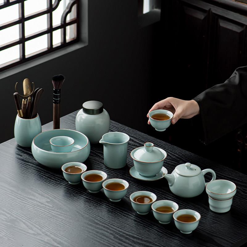 汝窑功夫茶套装礼盒家用全套陶瓷开片可支持茶具企业礼品定制