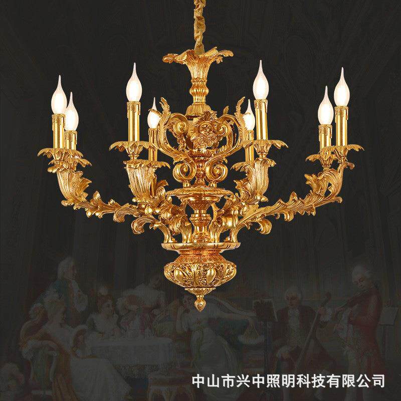 法式全铜吊灯欧式酒店个性复式别墅奢华客厅餐厅书房卧室脱蜡灯