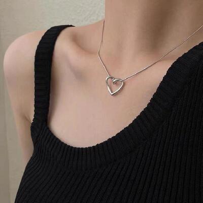 love pendant necklace female镂空爱心吊坠项炼女心形素圈锁骨炼