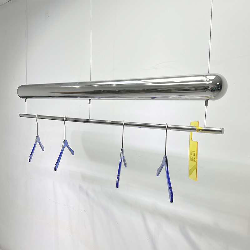 服装店展示架不锈钢镜面橱窗悬挂吊杆吊架陈列货架银色吊顶挂衣架