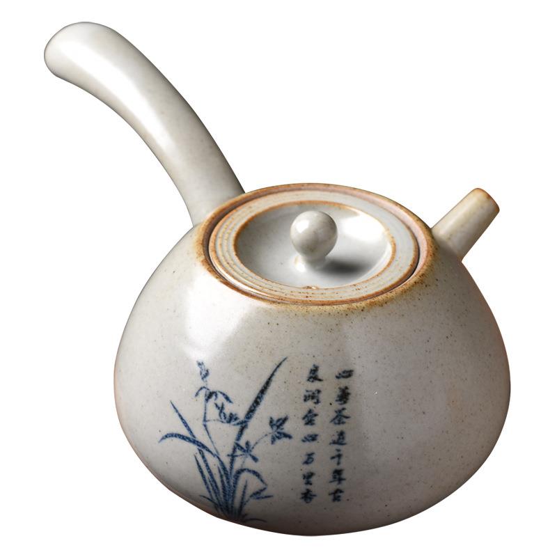 草木灰釉茶壶单壶陶瓷泡茶壶家用复古手工日式侧把长柄壶功夫茶具