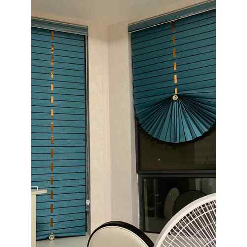 纯色遮光窗帘 孔雀蓝扇形卷帘 拉帘升降窗帘卧室书房阳台扇形卷帘