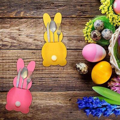 4Pcs Easter Bunny Cutlery Knife Fork Cover Table Cutlery Hol