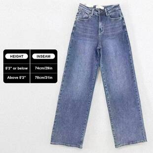 Womens Minimalist High Waist Denim MultiPocket Stretch Wide