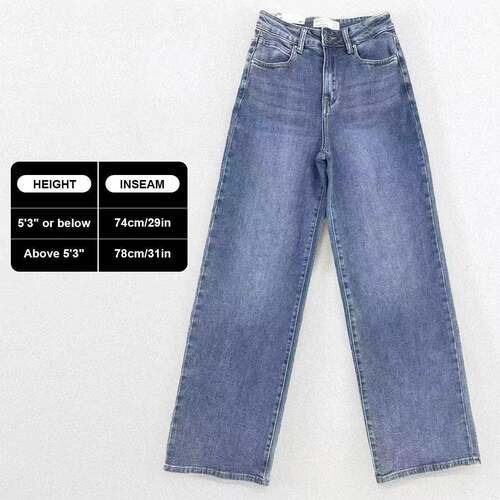 Womens Minimalist High Waist Denim MultiPocket Stretch Wide