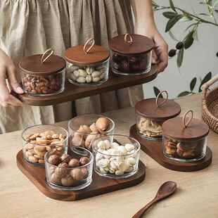 围炉煮茶果盘2023新款茶点摆盘家用玻璃干果盘木质客厅零食摆放盘