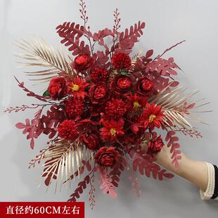 婚庆仿真花订婚假花婚礼布置红色地排花舞台kt版迎宾牌区装饰挂花