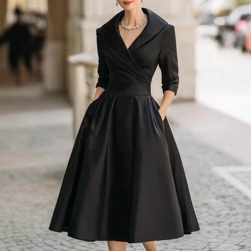 Waist up big swing dress looks slim, long sleeved suit