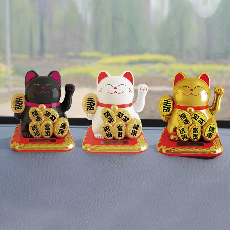 太阳招财猫号摇手招手小风水猫创意汽车摆小鸡23014居摇能家摆件2