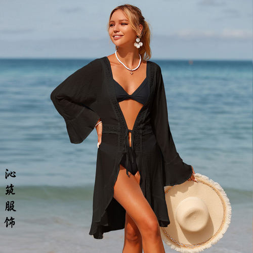 比基尼沙滩外衣蕾丝拼接沙滩外套