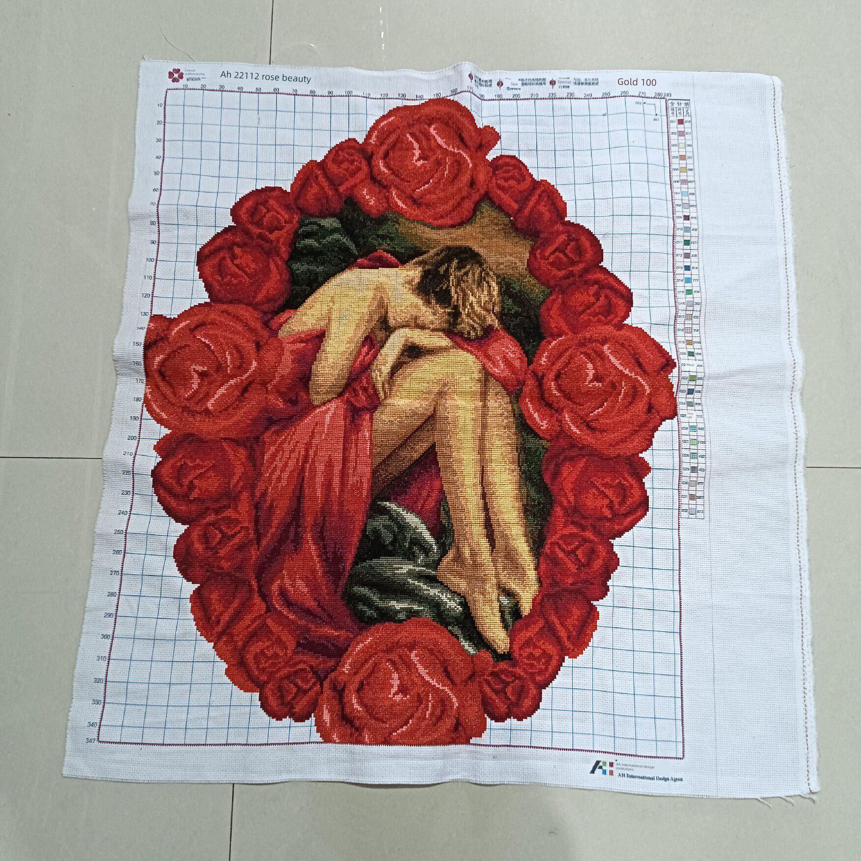 纯手工绣十字绣玫瑰美欧美风格客厅餐厅卧室装饰挂画出售