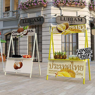 商业街集市铁艺移动小摊位售货车地摊活动棚架夜市促销 桌摆摊货架