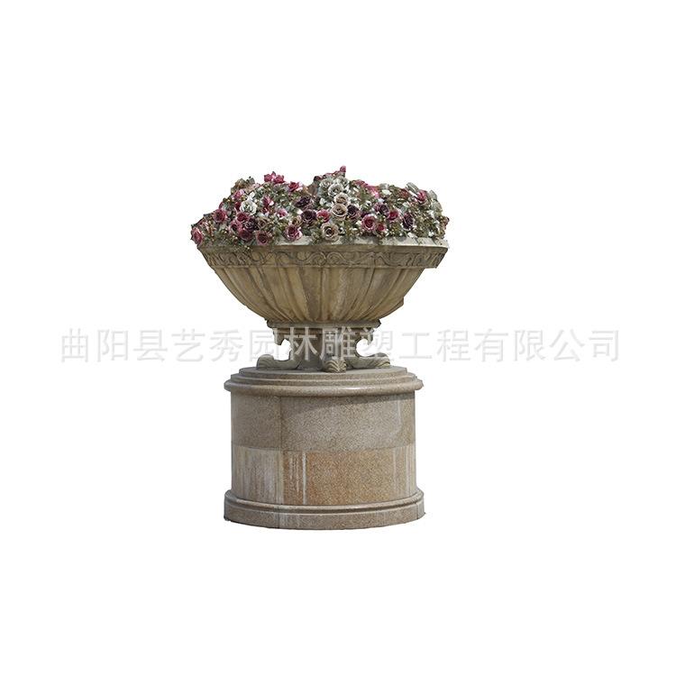 欧式石材花盆厂家创意景观花盆摆件小区公路石雕花盆