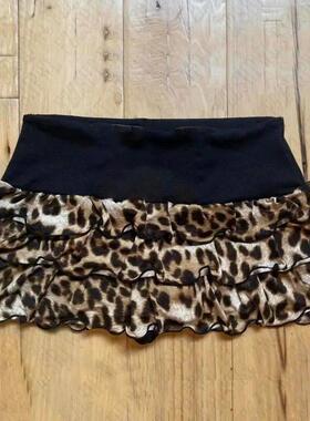Y2K Short Skirts Women Leopard Print Graphic Punk HipHop Vin