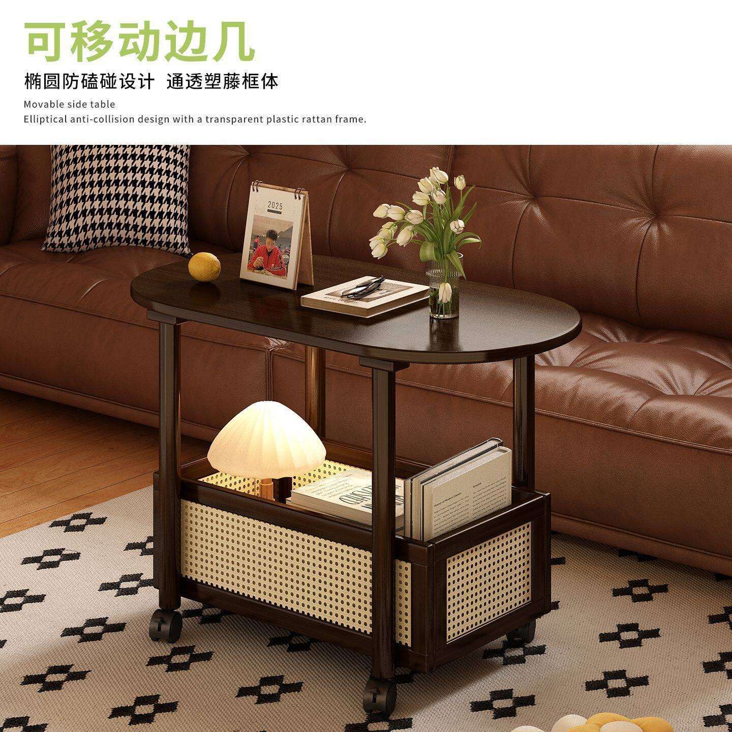 中古风小推车茶几置物架沙发边几家用多功能可移动床头柜整理架子