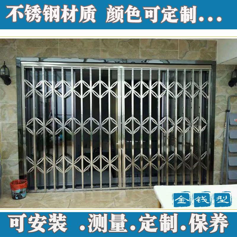 304不锈钢拉闸门通风铁闸门格栅门防盗折叠拉门阳台伸缩门家用