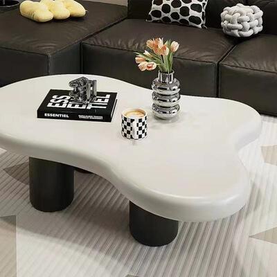 创意现柱代奶油风简约家用客家具小厅型圆四脚奶面黑IMJ脚油茶几
