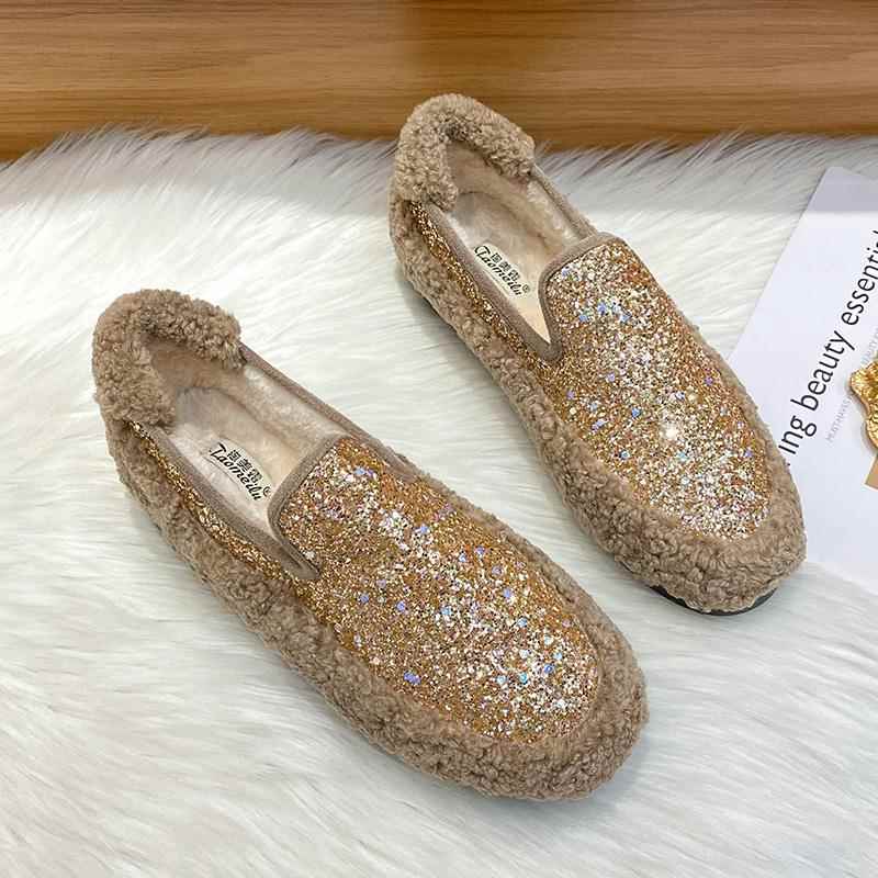 正品毛毛鞋女秋外羊穿224冬新款0网红厚底羔毛豆豆鞋加绒棉鞋大码