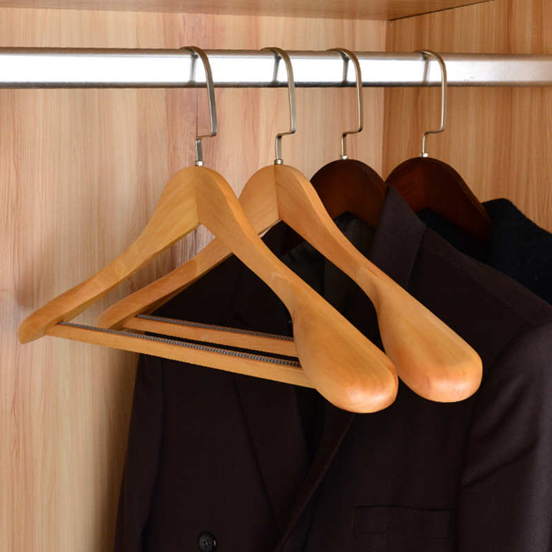 酒店木质衣架加粗款无痕防滑木头晾衣裤架服装店复古实木宽肩衣架