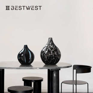 博西家居 黑白水墨高档大肚小口玻璃花器 家居软装饰品客厅花瓶