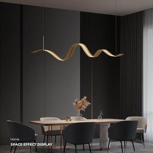 新款全铜长条波浪餐厅吊灯现代简约中岛吧台灯意式极简办公桌吊灯