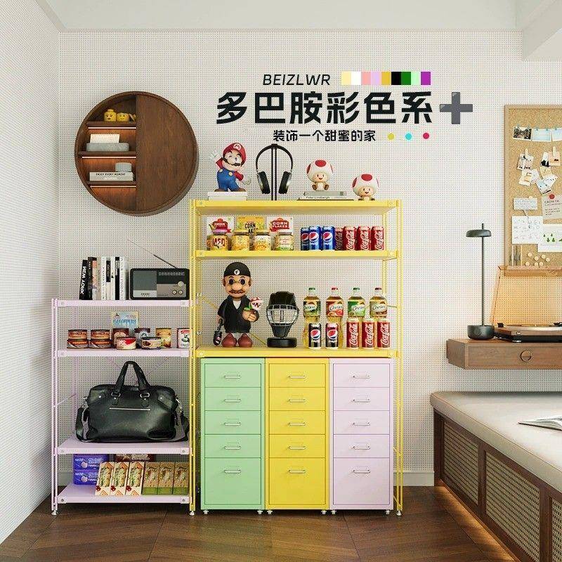 蚂蚁呀黑移动日式置物架落地多层展示铁艺书架厨房微波炉收纳架子
