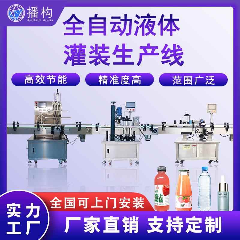 全自动液体灌装生产线果汁矿泉水清洗剂磁力泵贴标旋盖封口罐装机