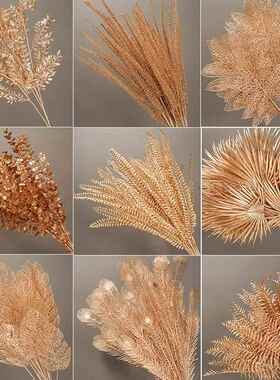 新年福桶插插花diy材料木绣球金色小扇叶尤加利红果仿真花材叶子
