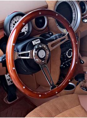 复古桃木方向盘改装适用拉达尼瓦丰田86威姿lc95fj实木15寸方向盘