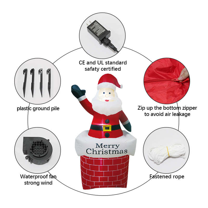 7FT充气圣诞老人升降烟囱气模圣诞节户外庭院发光LED装饰摆件