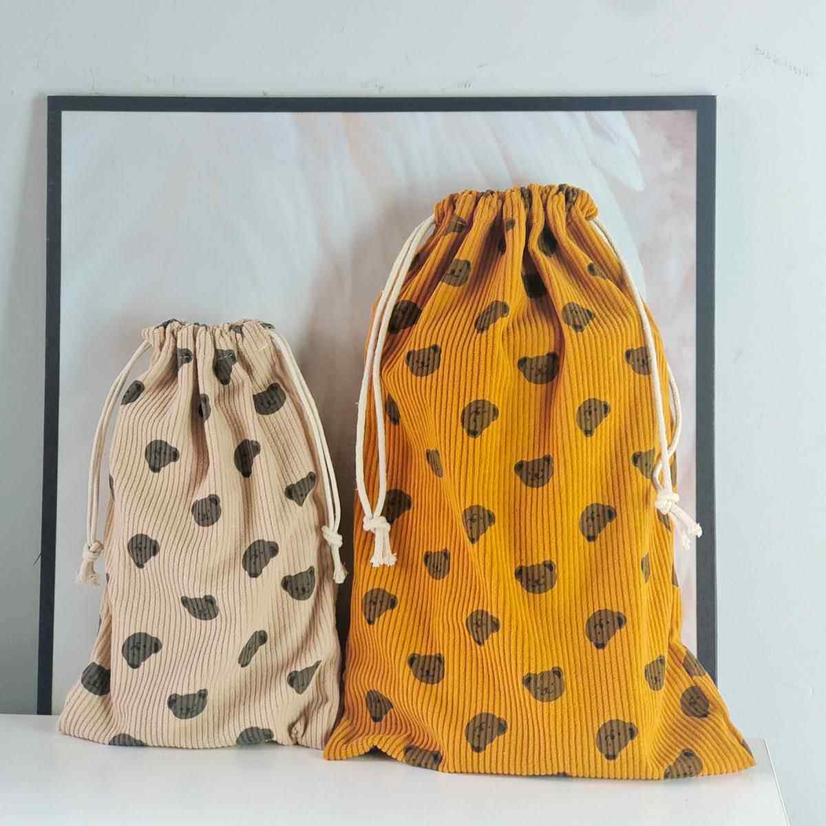可爱灯芯绒帆布抽绳便携束口袋拉绳雨伞水杯卷发棒大容量收纳布袋