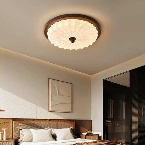 木色感复主卧室法式胡桃花纹灯吸顶灯中古古风房间高级护眼灯具主