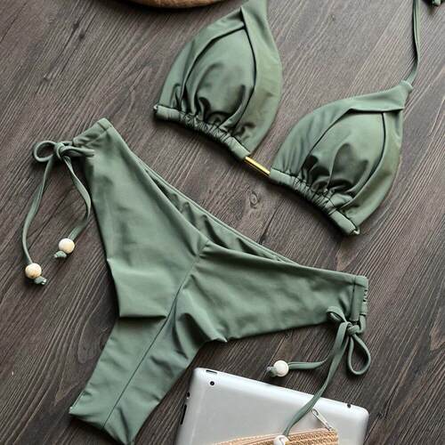 Lace up drawstring swimsuit split set系带抽绳比基尼分体套装