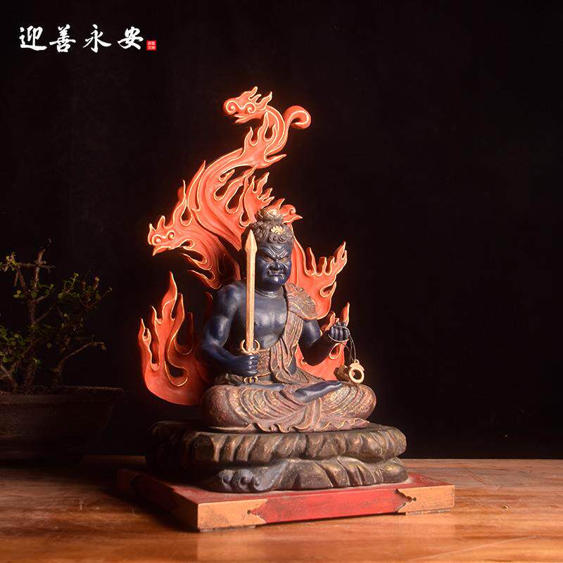 迎善永安坐不动明王东密木雕弗像樟木仿古护法神像不动尊金刚菩萨