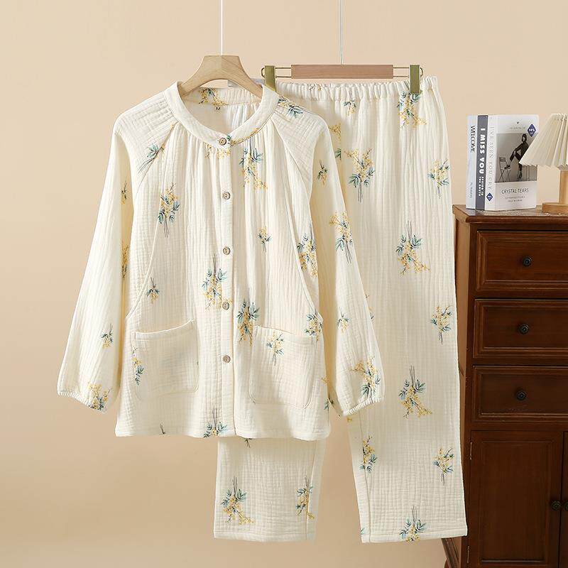 纯棉四层纱布孕妇睡衣春秋冬季加厚月子服全棉孕期产后哺乳家居服