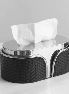 现代轻奢不锈皮质YAS抽纸盒创意客厅摆件桌餐饰桌钢茶几装品纸面