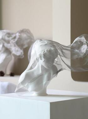 金属面纱女孩艺术雕像北欧软装饰品摆件玄关客厅轻奢创意人物雕塑