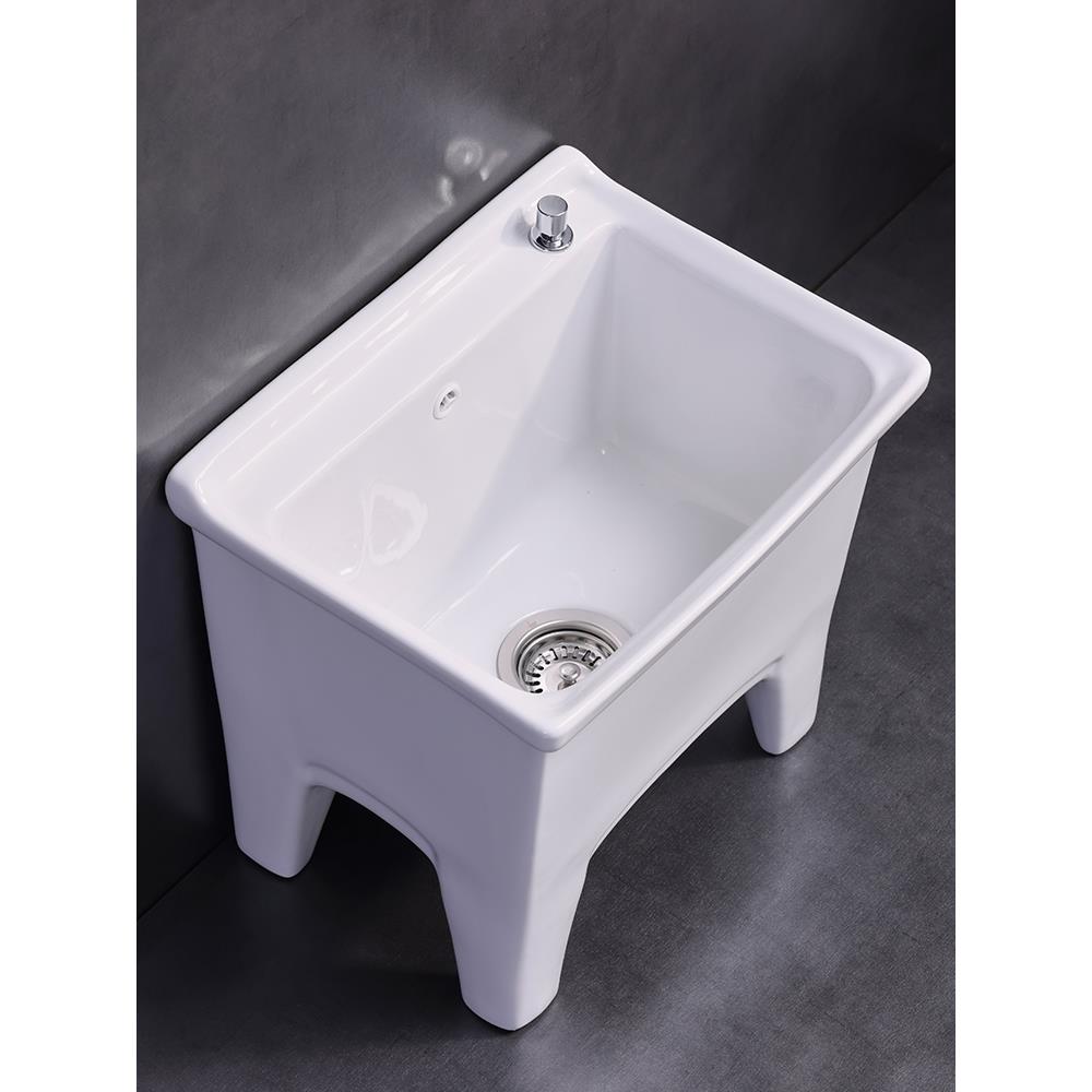 洗拖把池方形阳台卫生间小号陶瓷地盆地拖家用水墩布池自动下水器