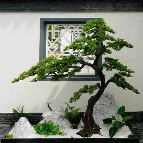 彷真迎客松室内外装饰造景彷真树绿植罗汉松假美人松大型落地摆件