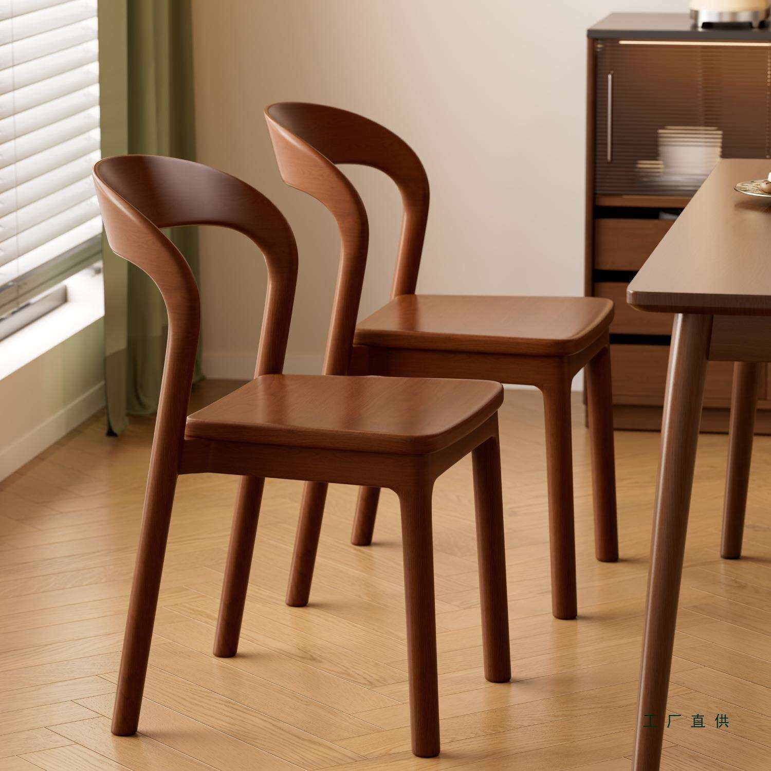 全实木餐椅2026新款家用靠背椅子餐厅吃饭木头凳子客厅中古餐桌椅