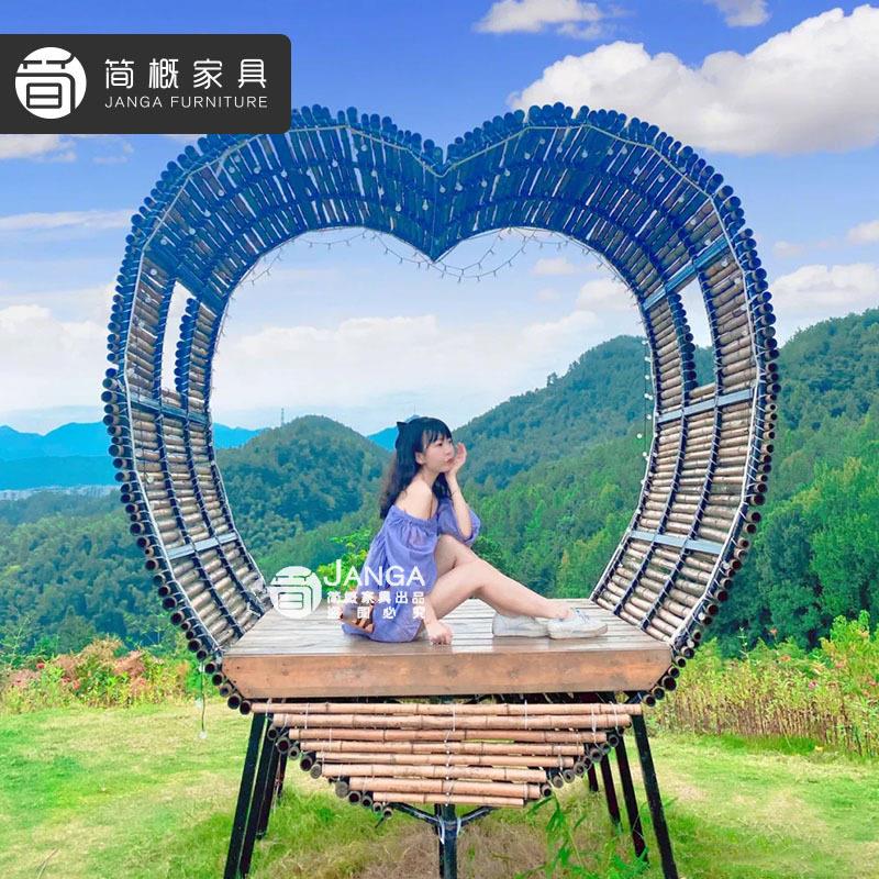 户外心形网红鸟巢秋千景区婚纱拍摄道具创意悬挂圆床户外民宿鸟巢