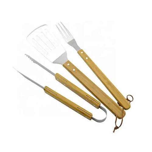 中禹不锈钢烤具3件套装BBQ户外家用烧烤组合橡木手柄竹盒露营