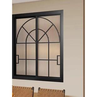 法式窗户钛镁铝合金推拉窗复古窗定制拱形平移窗钢化玻璃窗隔断窗