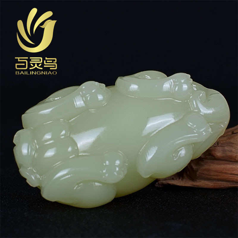 阿富汗玉貔貅手把件把玩件男女款玉石玉器皮休手抓件手工雕刻批发