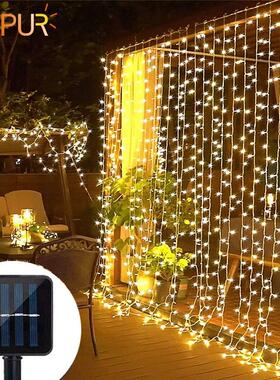 Solar Curtain Light LED Outdoor Waterproof 300leds Garland D