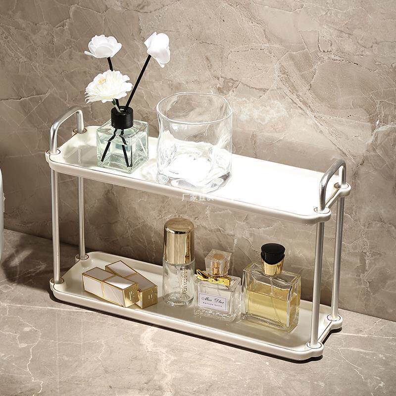卫生间洗漱台双层小置物架浴室台面窄边化妆品牙刷收纳架托盘