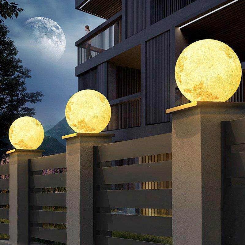 太阳能柱头灯户外庭院圆形月亮灯月球灯防水花园围墙柱子阳台柱灯